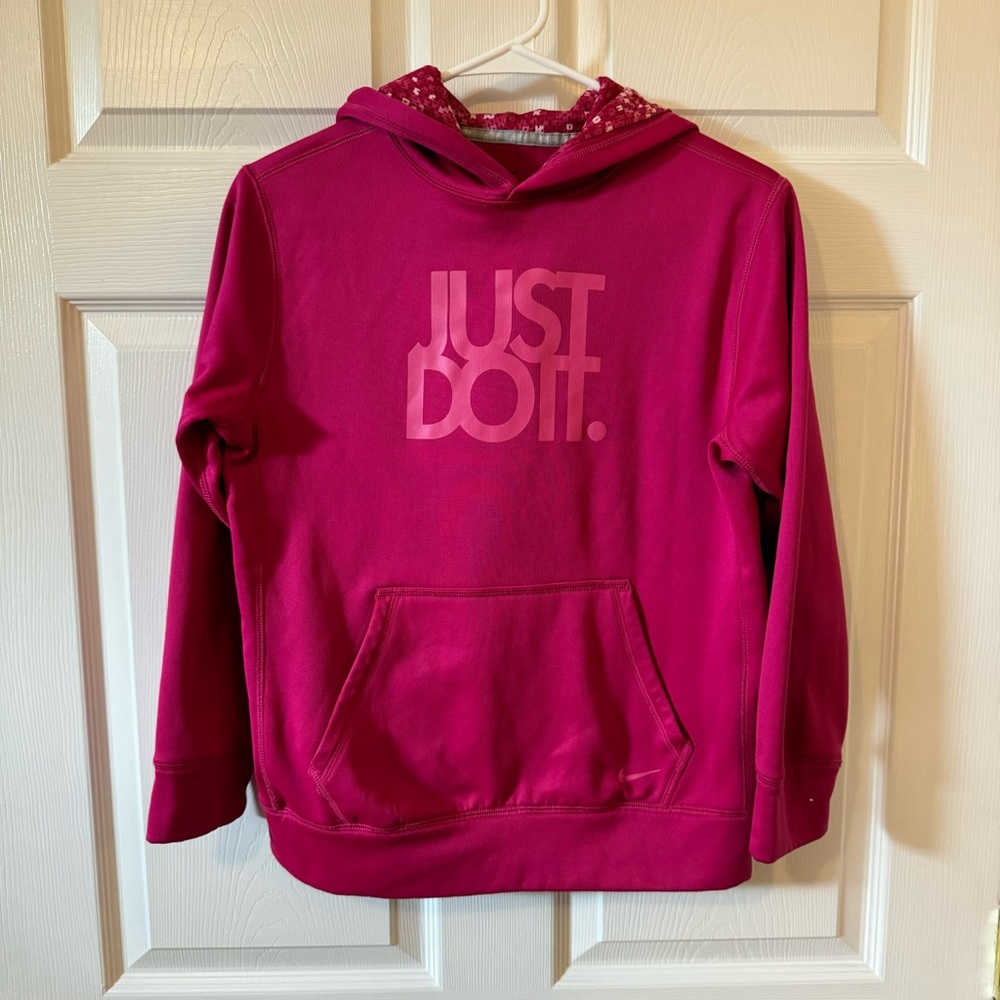 NIKE • Girls Pink Just Do It Hoodie Sweatshirt w/ Front Pocket Size- Large